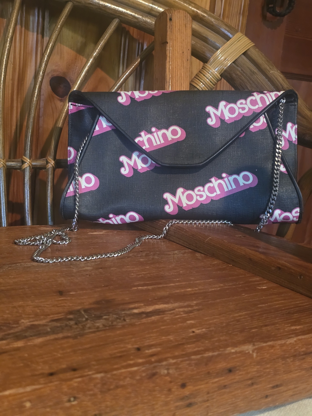 Moschino Barbie By Jeremy Scott Black Crossbody with Pink Logo Print - Picture 16 of 16